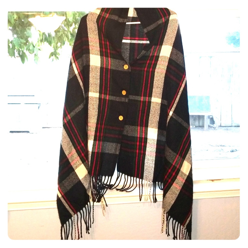 Button-Down Plaid Poncho